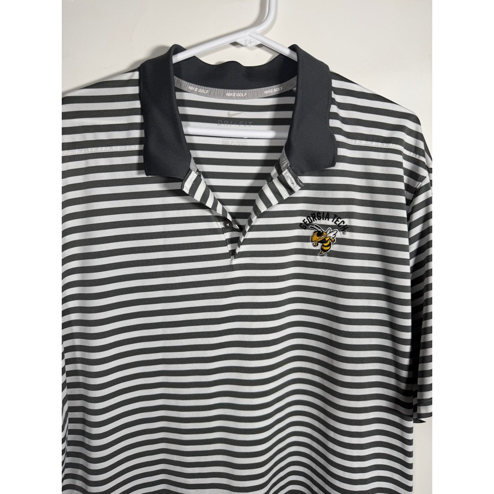 Nike Golf Georgia Tech Yellow Jackets Dri-FIT Striped Polo Shirt Mens XXL Grey